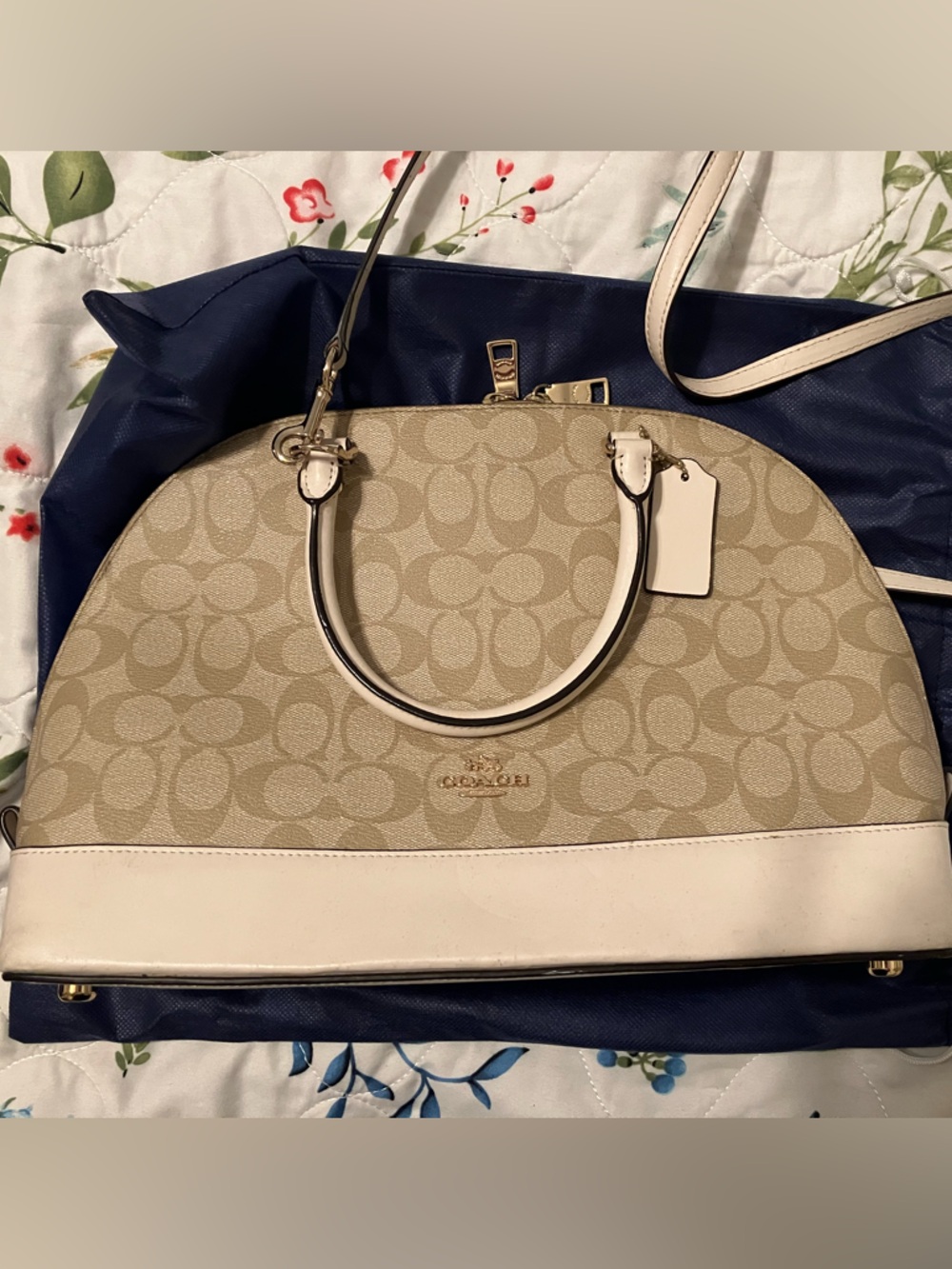 Coach Beige Cream Signature Sierra Satchel Bag